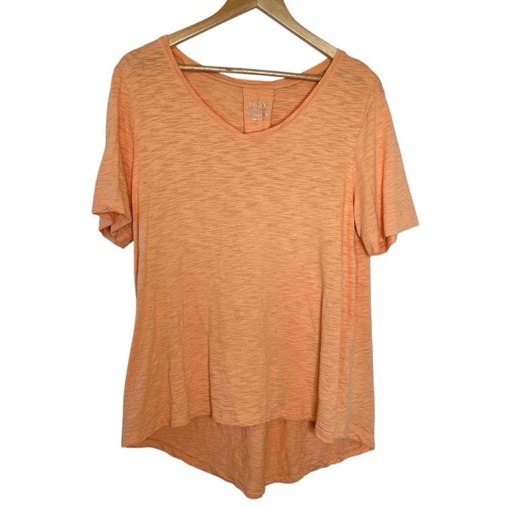 Chicos light orange slub knit tee high low hem with pleated back size large